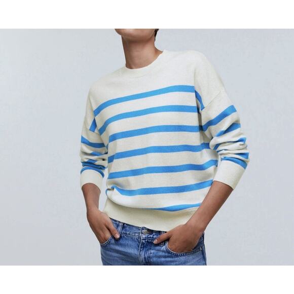 NWT Madewell Womens (Re)sponsible Cashmere Sweater Medium Oversized Striped - Picture 3 of 14
